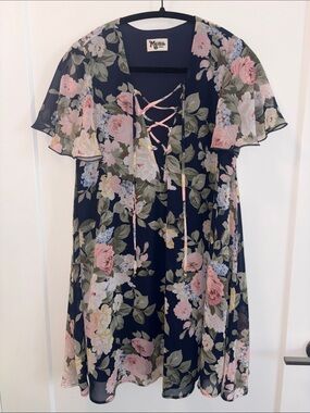 Show Me Your MuMu Navy Floral Lace-Up Mini Dress